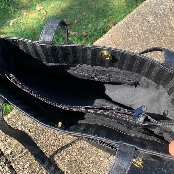 SOLD Vtg JACKSON Black Striped Tote Bag - Picture 7 of 12